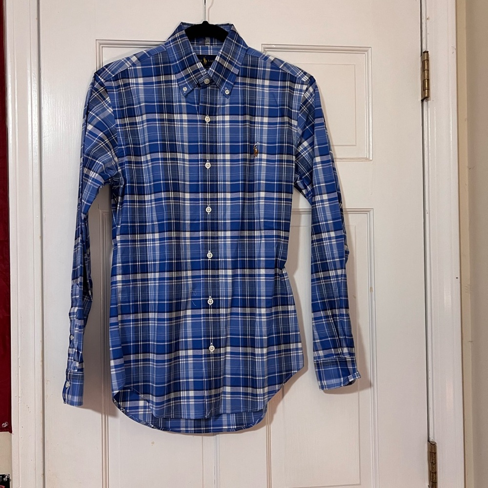 Ralph Lauren Blue and White Plaid Button Down Shirt